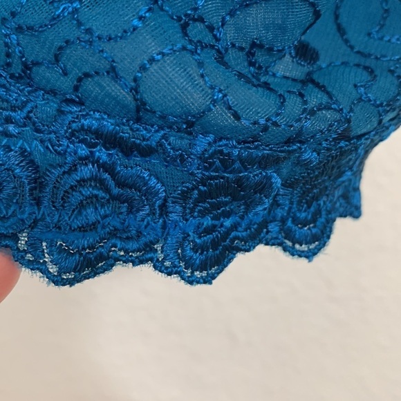 Vintage Mesh Teal Non Padded Front Clasp Embroidered Floral Bra Size 40DDD - Picture 5 of 7